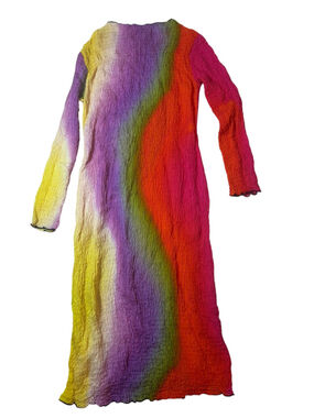 Tyler McGillivary Lucia Rainbow Gradient Ruched Silk Midi Dress M